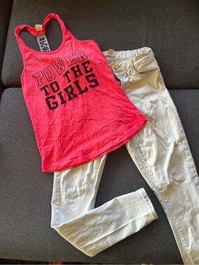 Women’s Outfit Bundle Sz 4 M Pale Blue Skinny Jeans Power Girls Tank